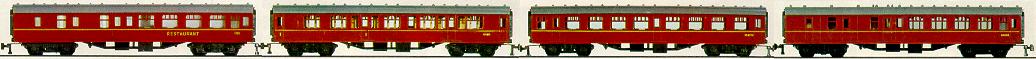 Playcraft Mk 1 maroon coaches P455 and P457 and P456 and P458