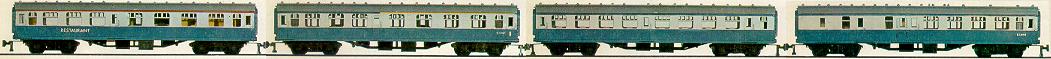 Playcraft Mk 1 coaches BR blue/grey P4551 and P4571 and P4561 and P4581